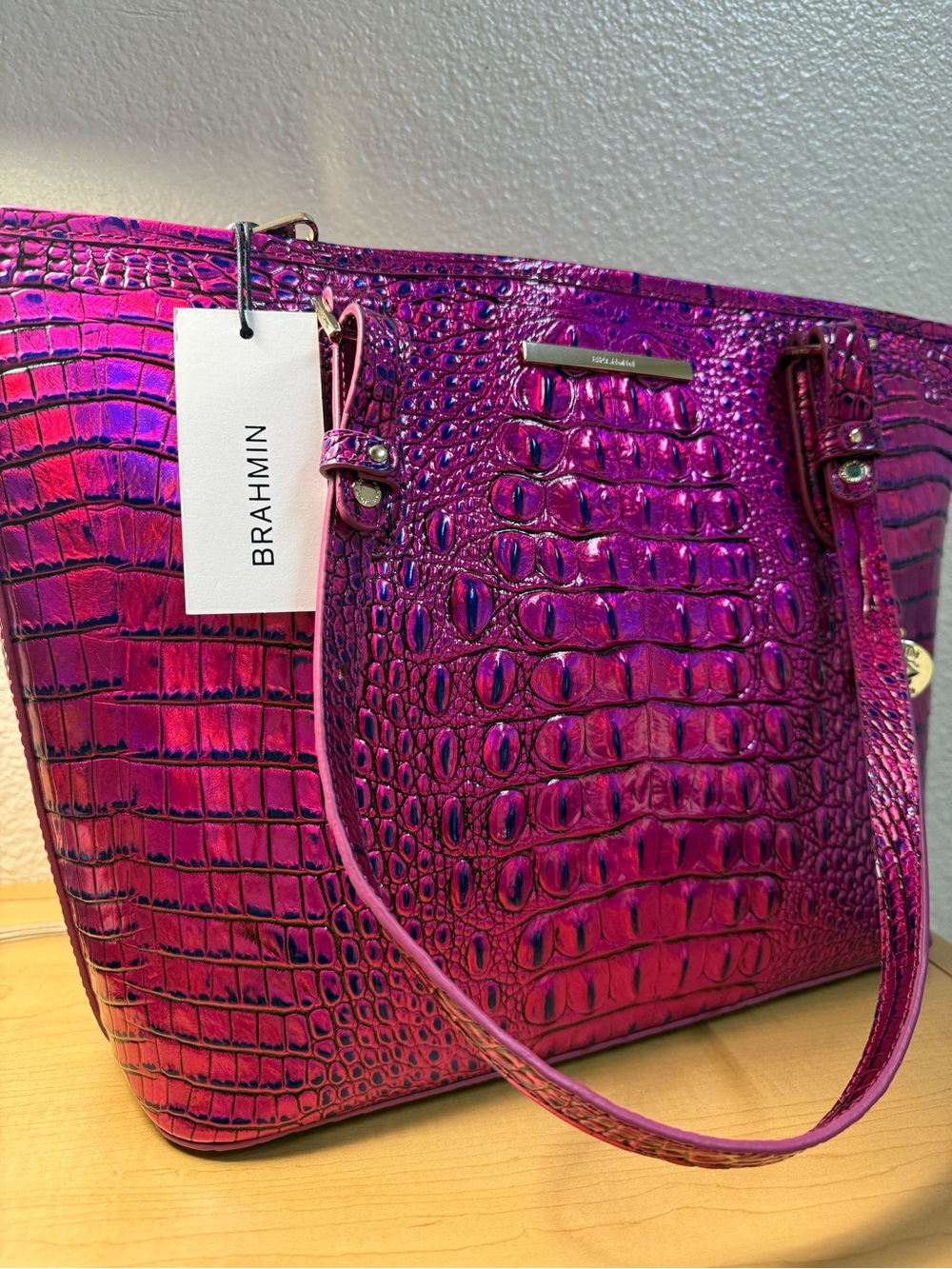 Brahmin voltage violet Ashley Croc-Embossed Leather Tote
